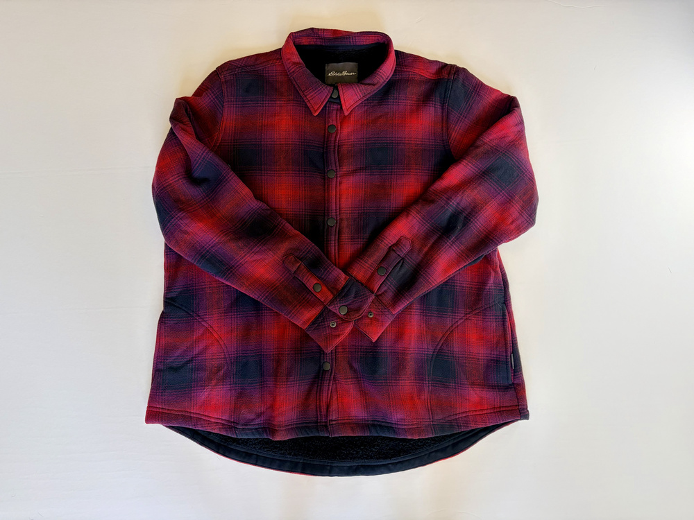 Eddie Bauer Plaid Fleece Lined Snap-Up Shirt Jacket Womens XL Red Navy